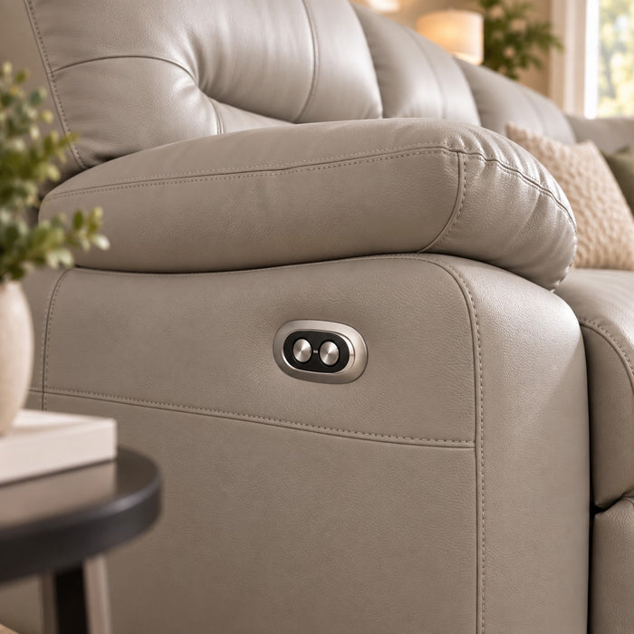 Benton 5 Seater Corner Electric Recliner Sofa, Light Grey Faux Leather