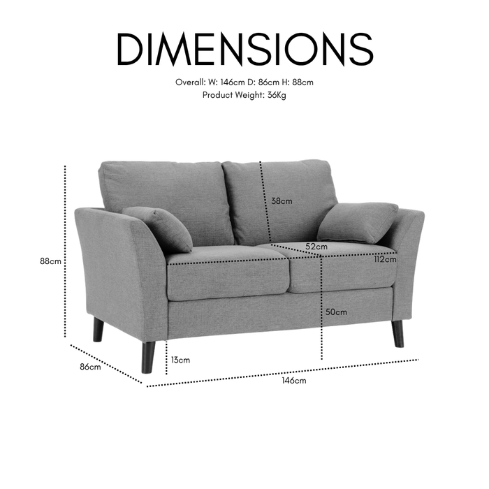 Stella 2 Seater Sofa, Dark Grey Linen Fabric