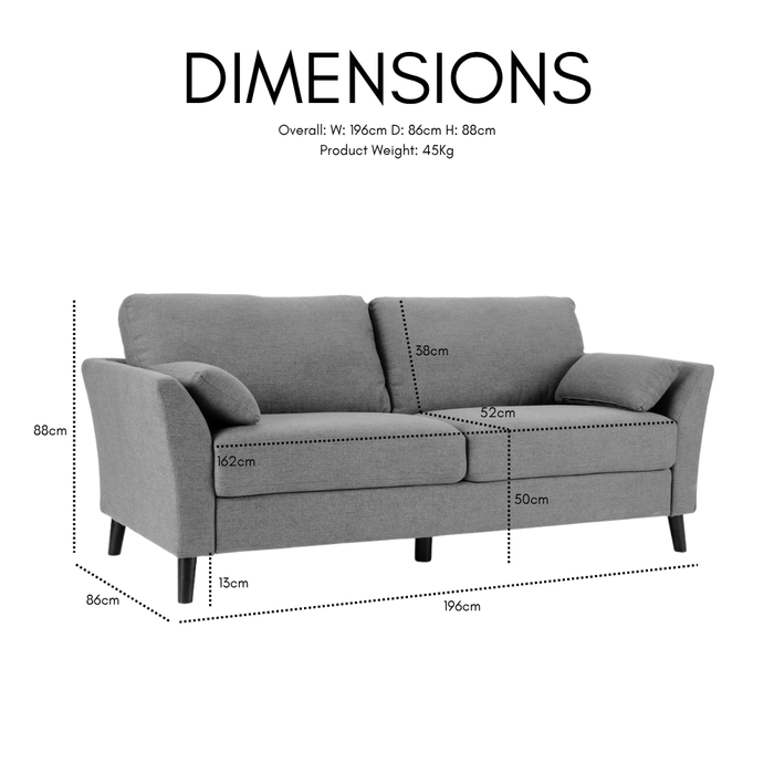 Stella 3 Seater Sofa, Dark Grey Linen Fabric