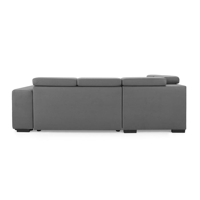 Scarlett Left Hand Corner Sofa With Pull Out Sofa Bed, Adjustable Headrest, Storage and Footstools, Grey Air Leather