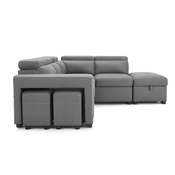 Scarlett Right Hand Corner Sofa With Pull Out Sofa Bed, Adjustable Headrest, Storage and Footstools, Grey Air Leather