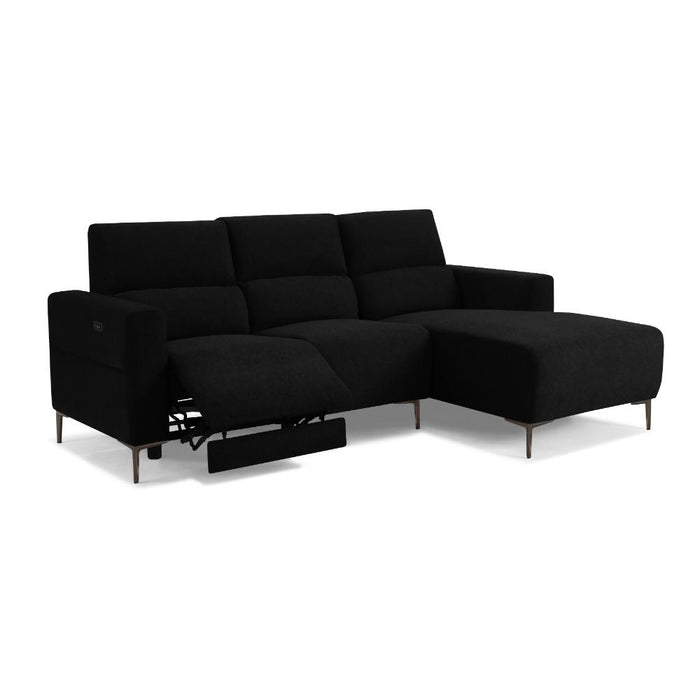 Ezra Power Recliner Sofa With Right Hand Chaise, Black Velvet