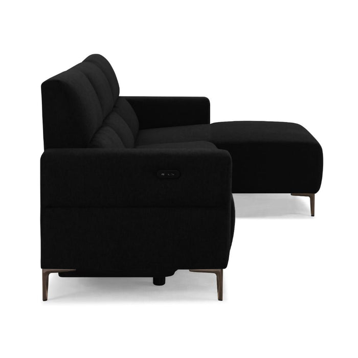 Ezra Power Recliner Sofa With Right Hand Chaise, Black Velvet