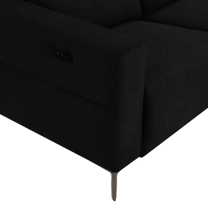 Ezra Power Recliner Sofa With Right Hand Chaise, Black Velvet