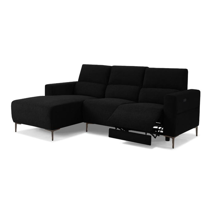 Ezra Power Recliner Sofa With Left Hand Chaise, Black Velvet