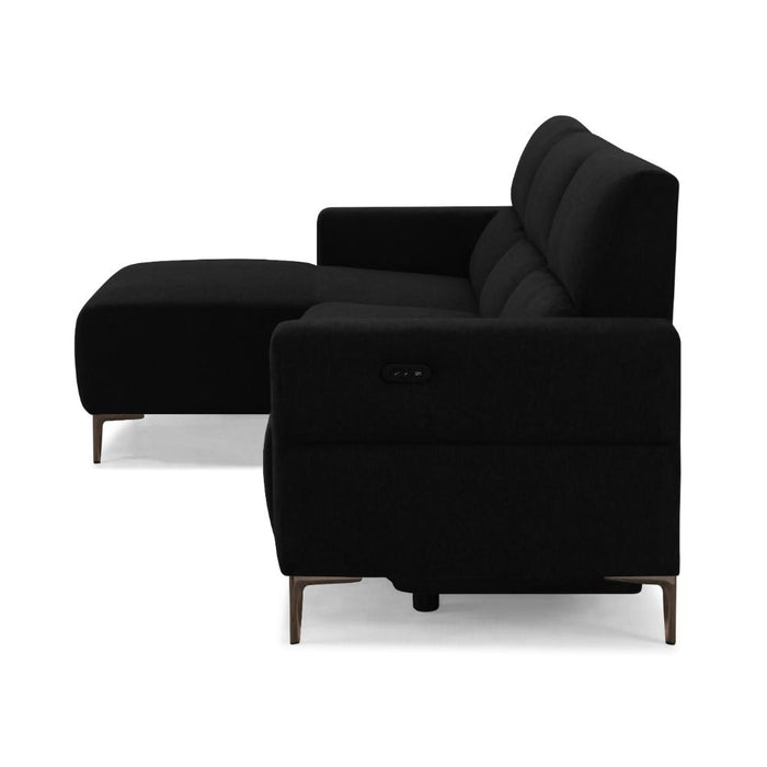 Ezra Power Recliner Sofa With Left Hand Chaise, Black Velvet