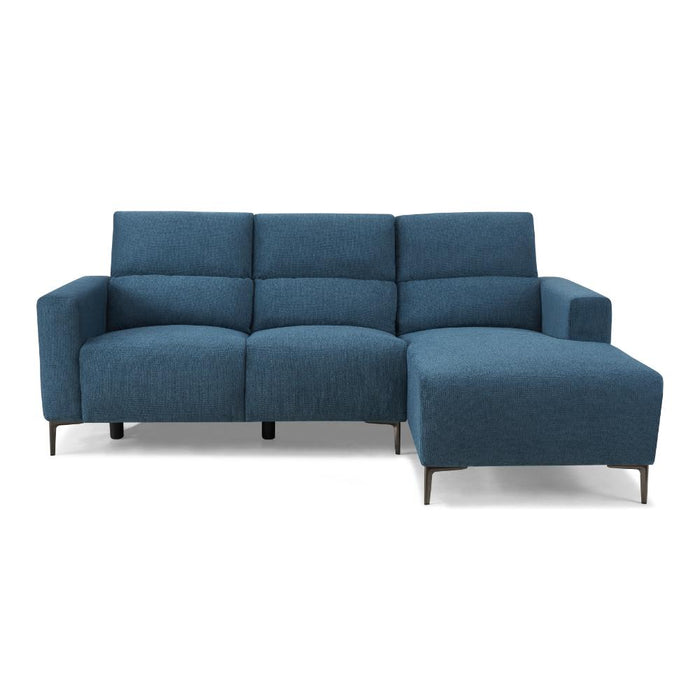 Ezra Power Recliner Sofa With Right Hand Chaise, Dark Blue Linen