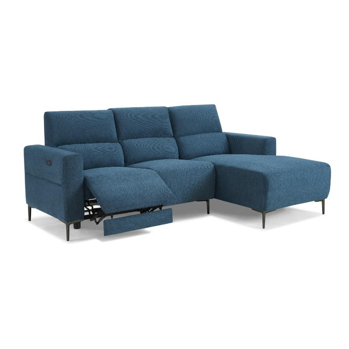 Ezra Power Recliner Sofa With Right Hand Chaise, Dark Blue Linen