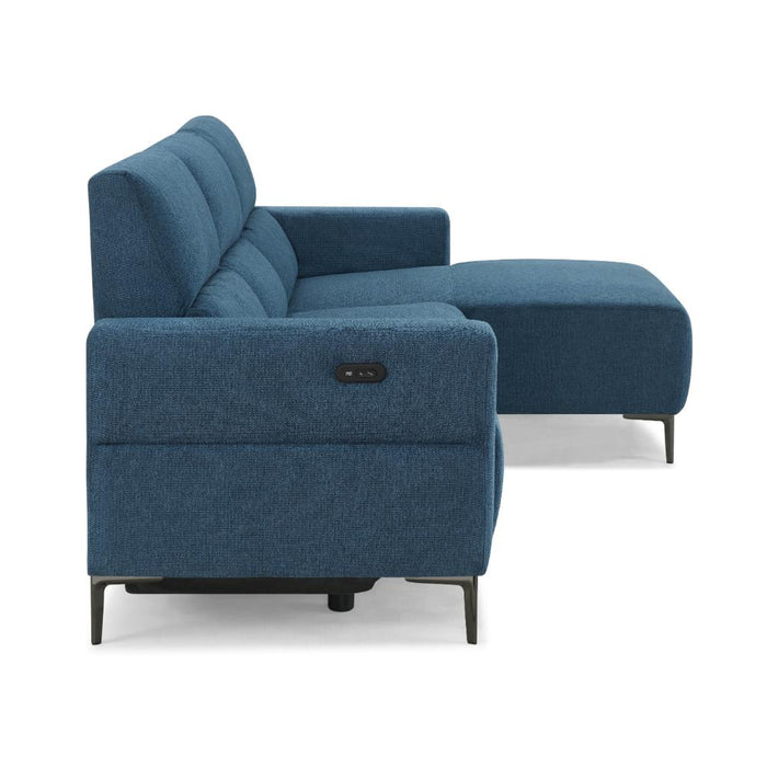 Ezra Power Recliner Sofa With Right Hand Chaise, Dark Blue Linen