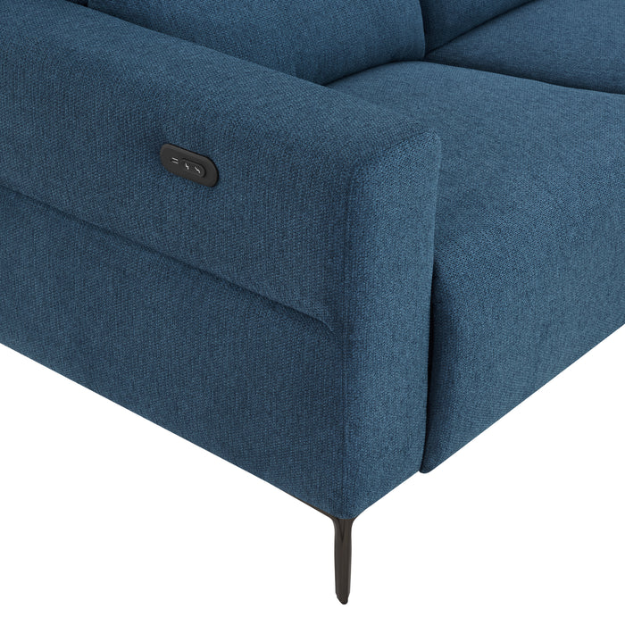 Ezra Power Recliner Sofa With Right Hand Chaise, Dark Blue Linen