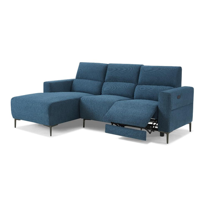 Ezra Power Recliner Sofa With Left Hand Chaise, Dark Blue Linen