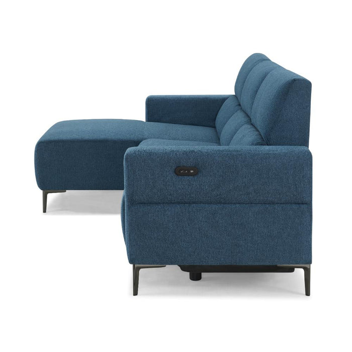 Ezra Power Recliner Sofa With Left Hand Chaise, Dark Blue Linen