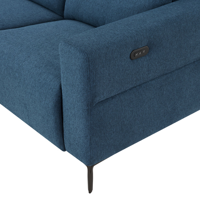 Ezra Power Recliner Sofa With Left Hand Chaise, Dark Blue Linen