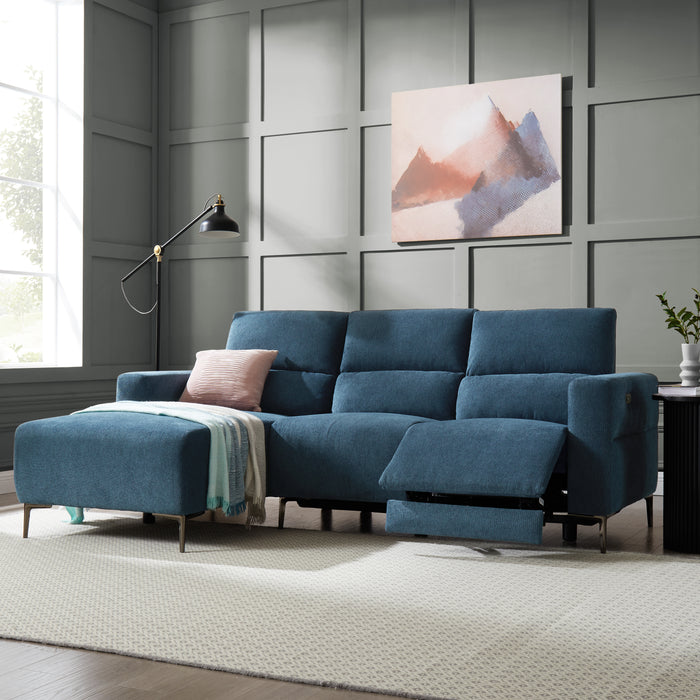 Ezra Power Recliner Sofa With Left Hand Chaise, Dark Blue Linen