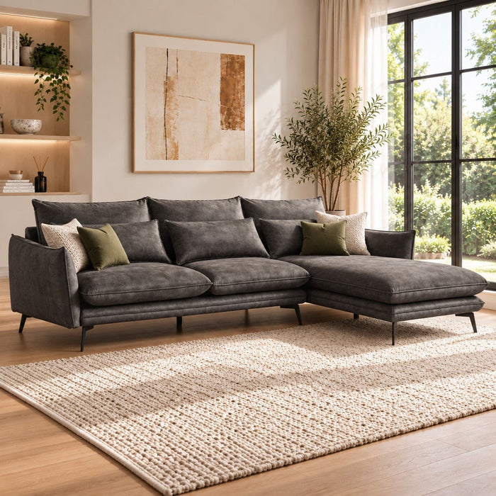 Savoy 4 Seater Corner Sofa Right Hand Chaise, Steel Grey Velvet