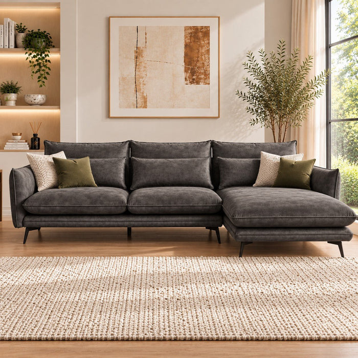 Savoy 4 Seater Corner Sofa Right Hand Chaise, Steel Grey Velvet