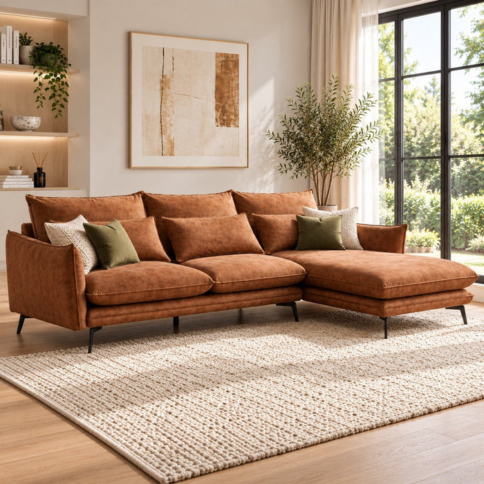 Savoy 4 Seater Corner Sofa Right Hand Chaise, Rustic Orange Velvet