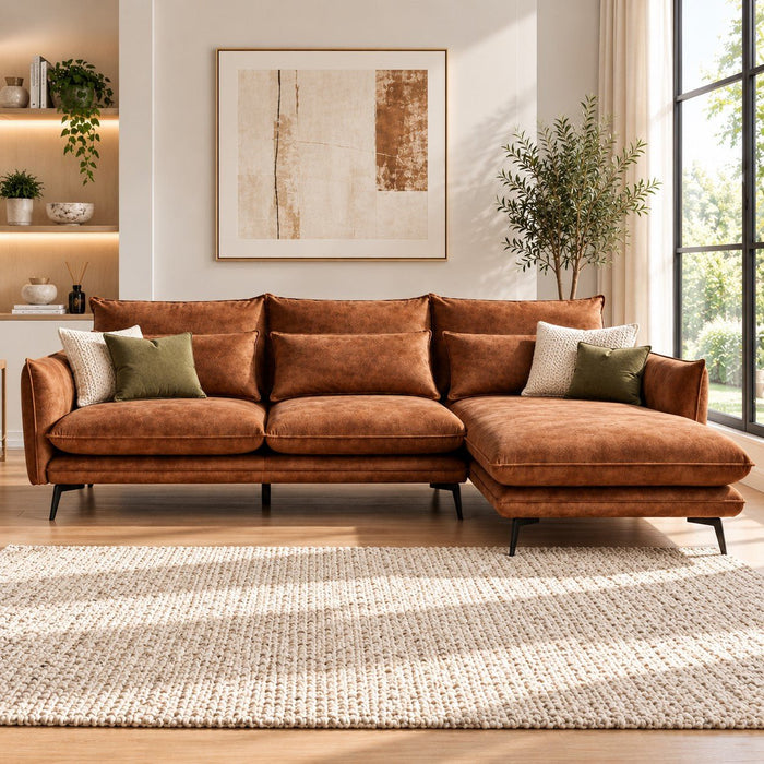 Savoy 4 Seater Corner Sofa Right Hand Chaise, Rustic Orange Velvet