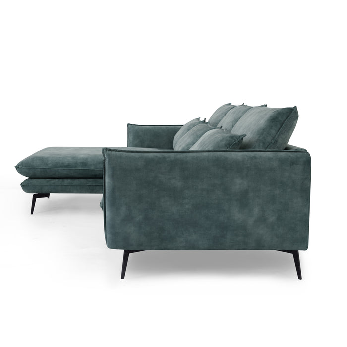Savoy 3 Seater Corner Sofa Left Hand Chaise, Luxury Petrol Blue Velvet