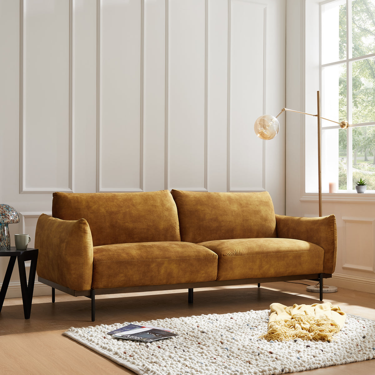 Abbey 3 Seater Sofa - Gold Velvet Fabric | Home Detail UK