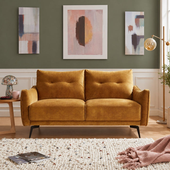 Kensington 2 Seater Sofa, Gold Velvet