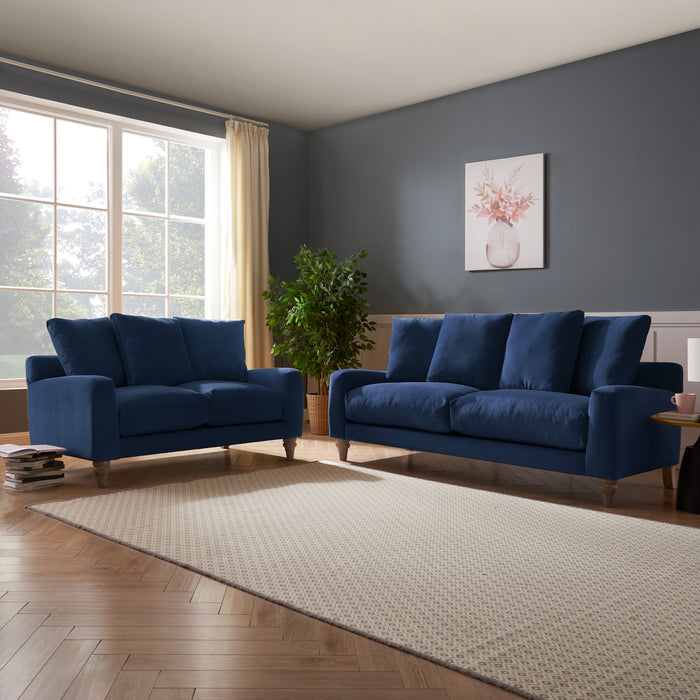 Covent 3 Seater Sofa With Scatter Back Cushions, Luxury Navy Blue Velvet