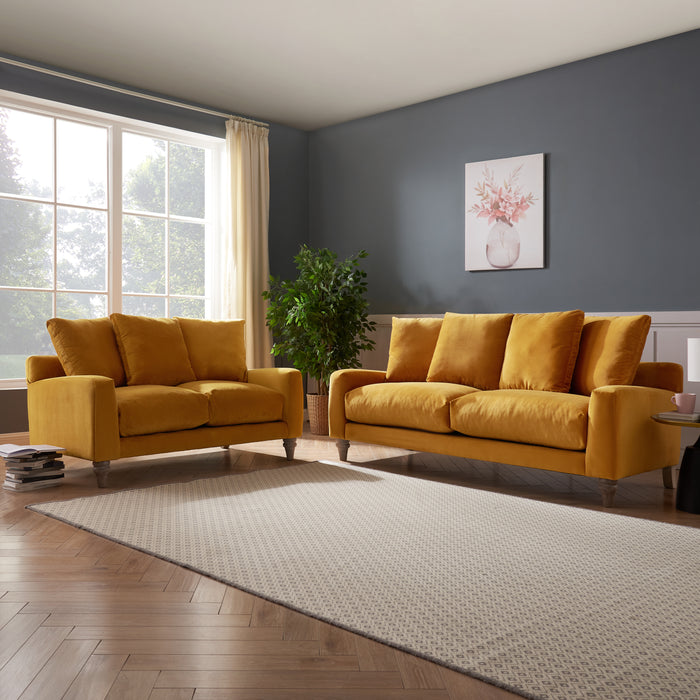 Covent 2 Seater Sofa With Scatter Back Cushions, Luxury Mustard Velvet