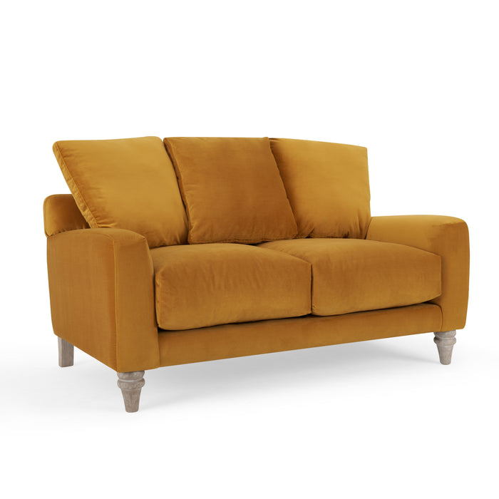Covent 2 Seater Sofa With Scatter Back Cushions, Luxury Mustard Velvet