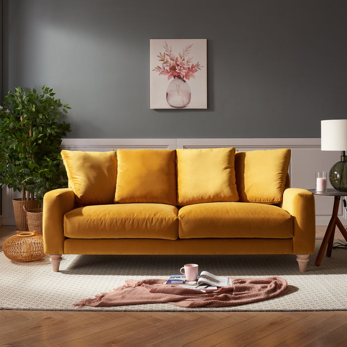 Covent Seater sofa Mustard Velvet Home Detail UK