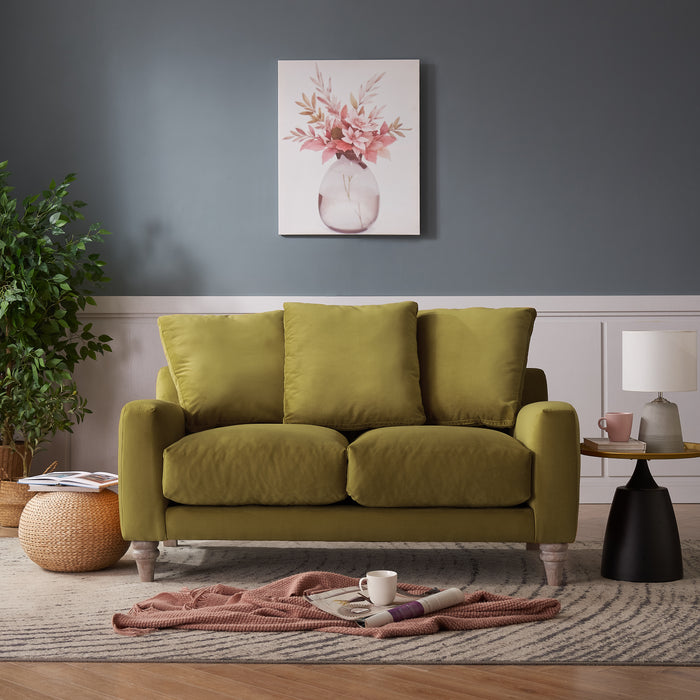 Covent Seater sofa Olive Green Velvet Home Detail UK