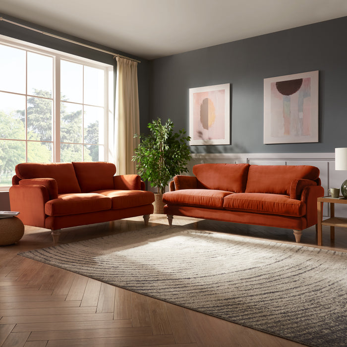 Regent 2+3 Seater sofa Burnt Orange Velvet Home Detail UK