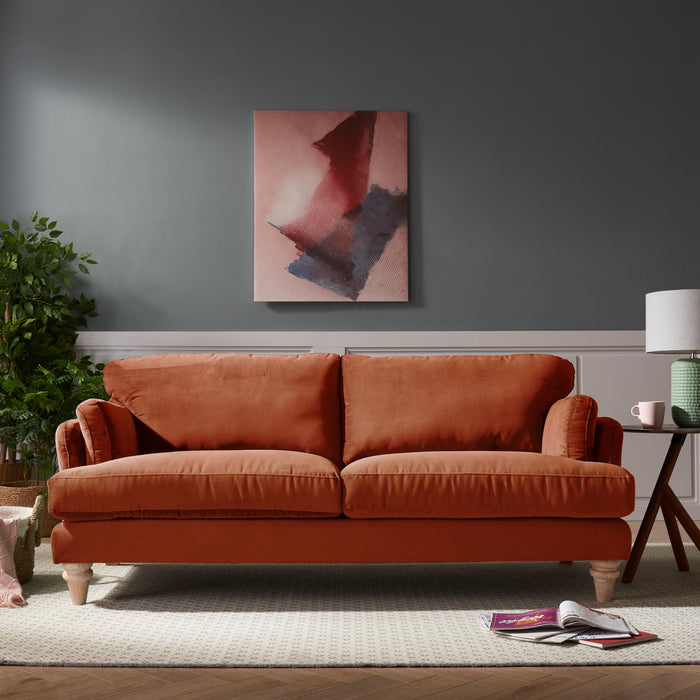 Regent Seater sofa Burnt Orange Velvet Home Detail UK