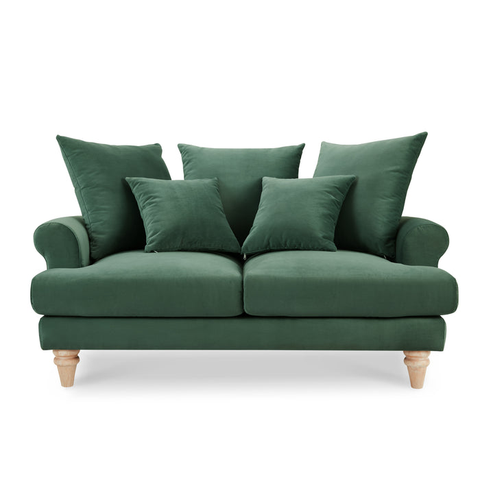Churchill 2 Seater Sofa With Scatter Back Cushions, Luxury Dark Green Velvet