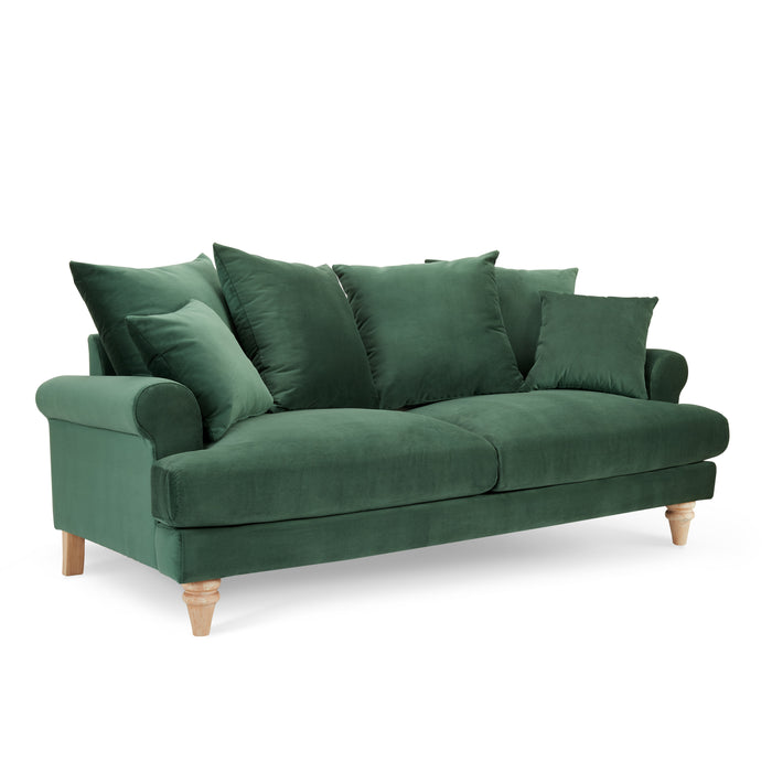 Churchill 3 Seater Sofa With Scatter Back Cushions, Luxury Dark Green Velvet