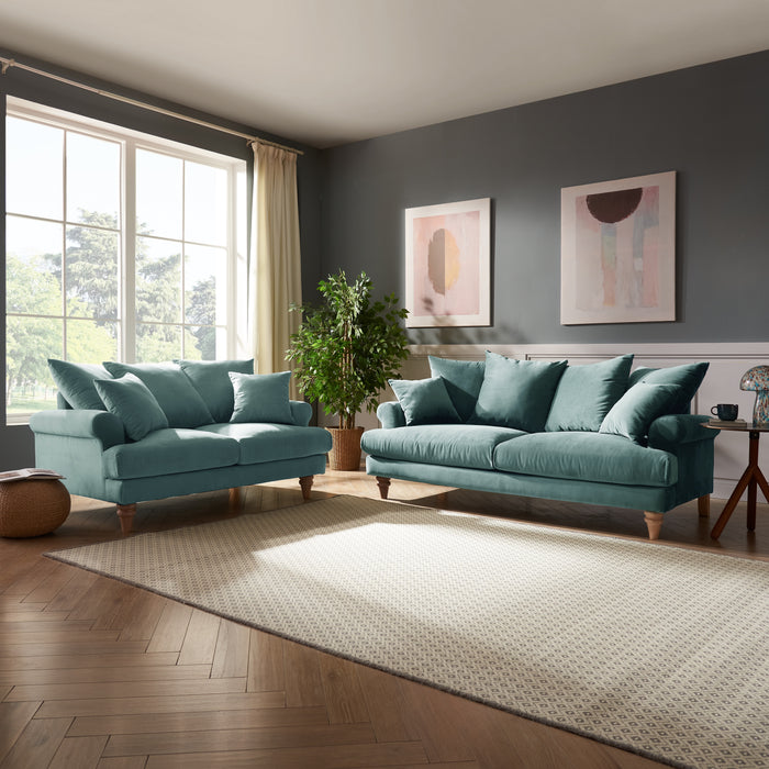 Churchill 3 Seater Sofa With Scatter Back Cushions, Luxury Teal Velvet