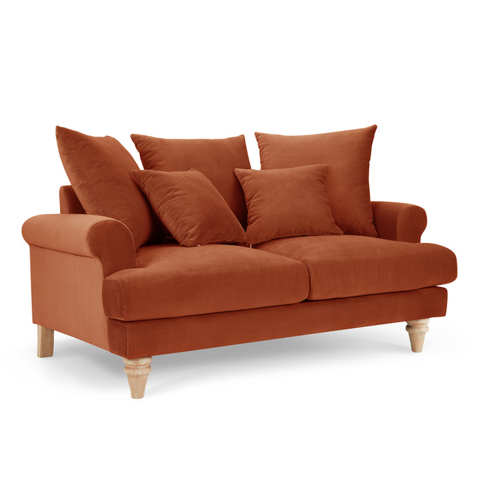 Churchill 2 Seater Sofa With Scatter Back Cushions, Luxury Burnt Orange Velvet