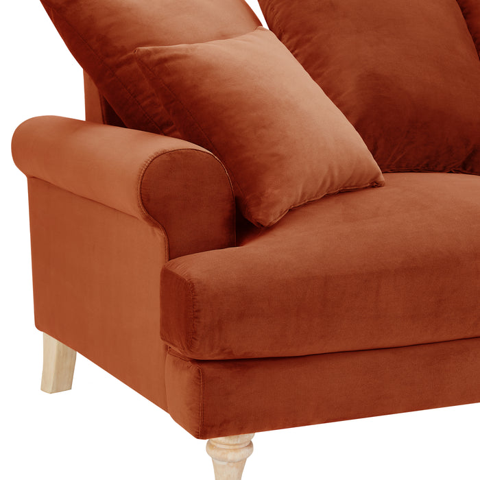 Churchill 2 Seater Sofa With Scatter Back Cushions, Luxury Burnt Orange Velvet