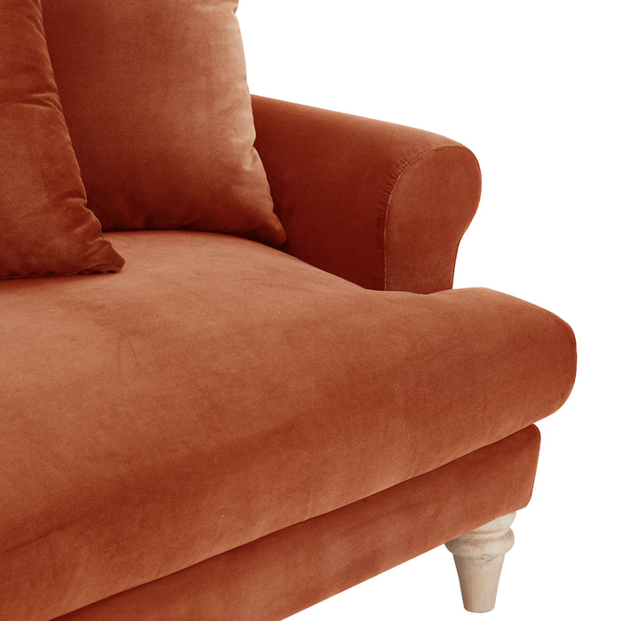Churchill 2 Seater Sofa With Scatter Back Cushions, Luxury Burnt Orange Velvet