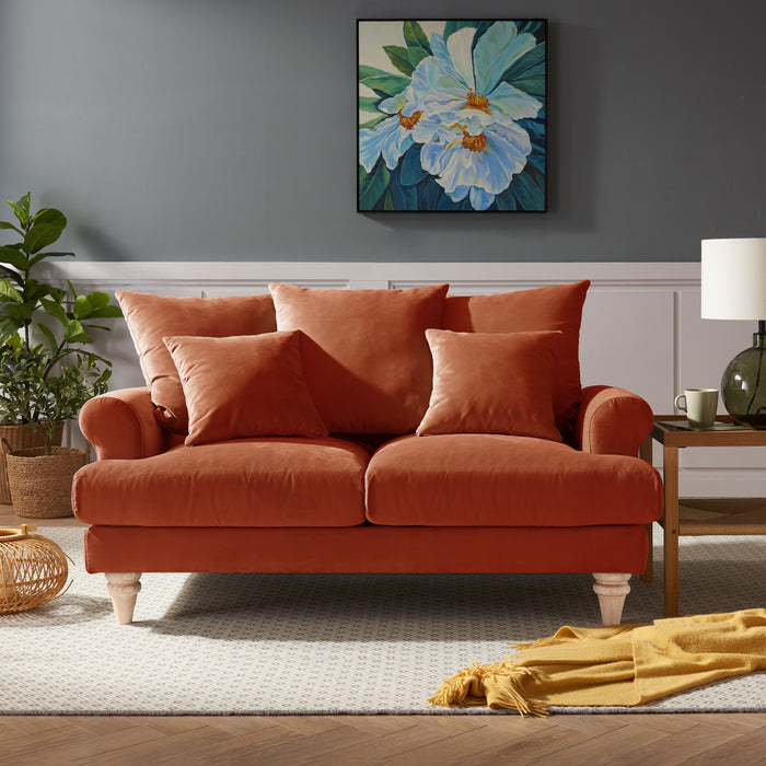 Churchill 2+3 Seater Sofa Set With Scatter Back Cushions, Luxury Burnt Orange Velvet