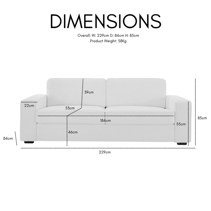 York 3 Seater Sofa, Cream Linen