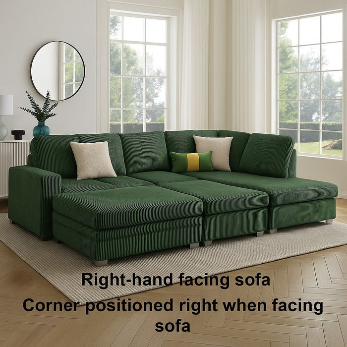 Alcott Right-Hand Corner Sofa With Double Footstool, Green Jumbo Cord