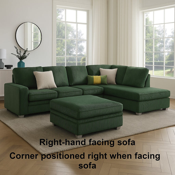 Alcott Right-Hand Corner Sofa With Footstool, Green Jumbo Cord