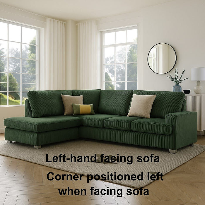 Alcott Left-Hand Corner Sofa, Green Jumbo Cord