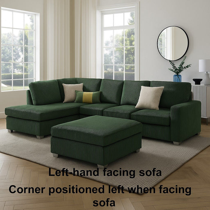 Alcott Left-Hand Corner Sofa With Footstool, Green Jumbo Cord