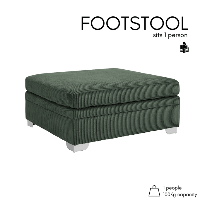Alcott Footstool, Green Jumbo Cord
