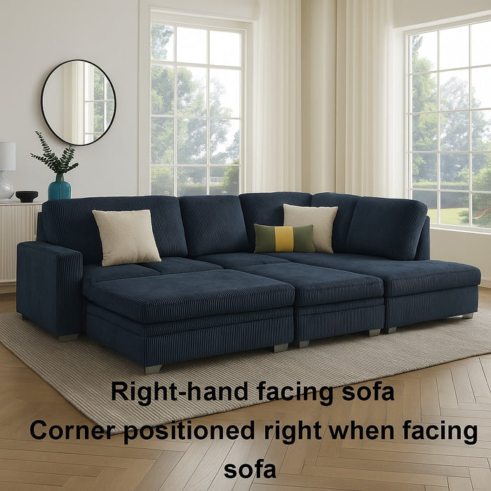 Alcott Right-Hand Corner Sofa With Double Footstool, Dark Blue Jumbo Cord