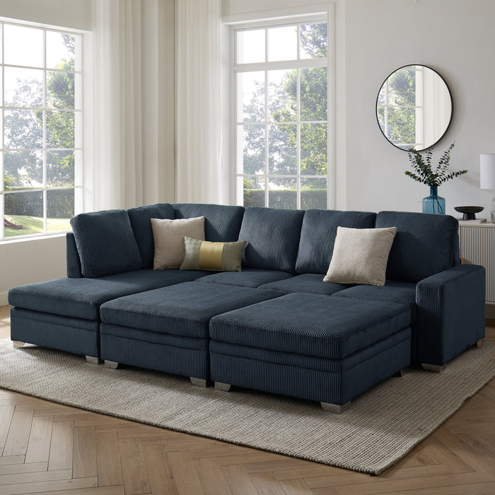 Alcott Left-Hand Corner Sofa With Double Footstool, Dark Blue Jumbo Cord