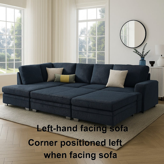 Alcott Left-Hand Corner Sofa With Double Footstool, Dark Blue Jumbo Cord