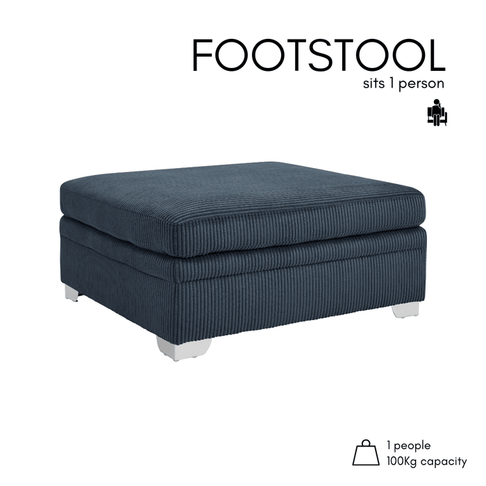 Alcott Footstool, Dark Blue Jumbo Cord