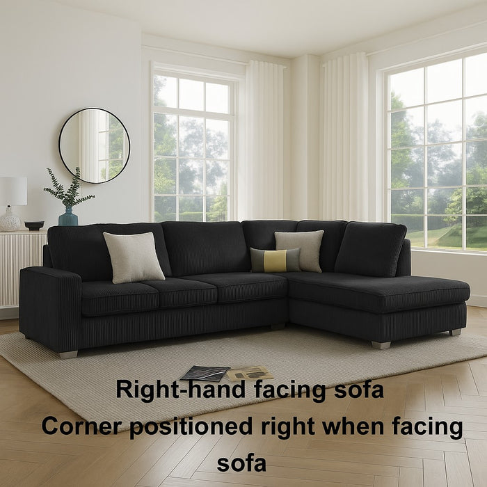 Alcott Right-Hand Corner Sofa, Black Jumbo Cord